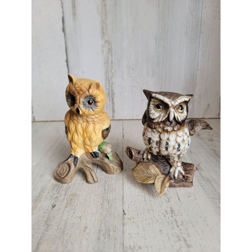 Vintage owl branch pear bird‎ set ceramic home decor figure